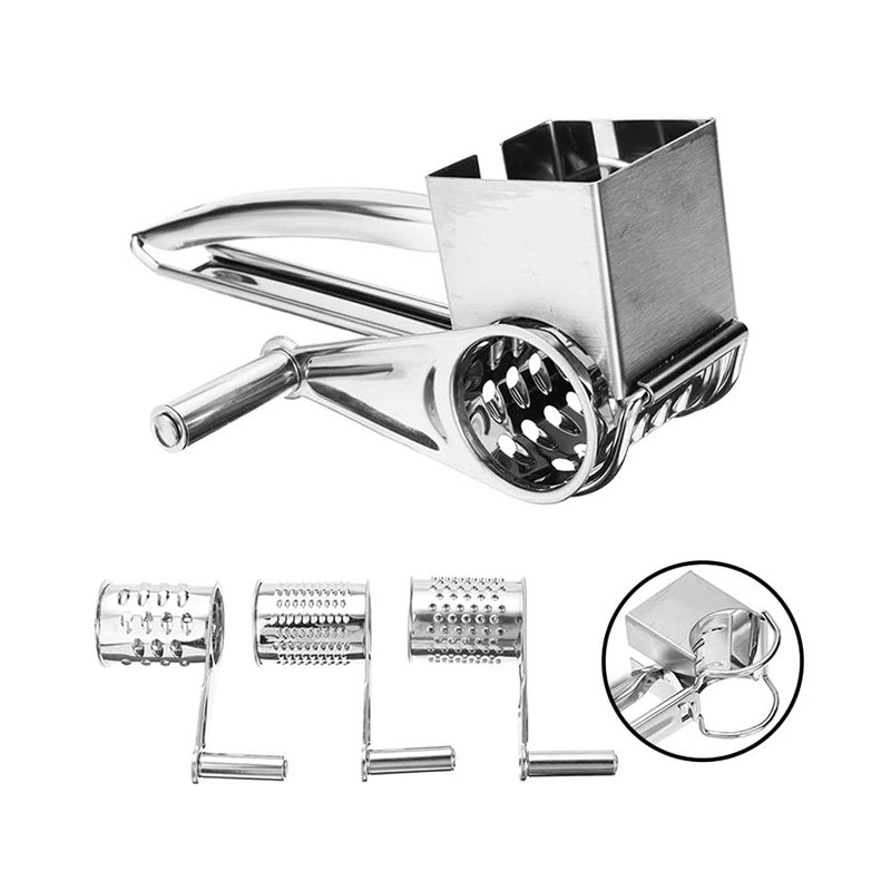 Mayata 1set Cheese Cutter Slicer Shredder with 3 Interchanging Rotary Ultra Sharp Cylinders Stainless Steel Drums & Slicer - Image 1
